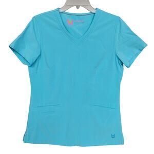 Urbane Performance Scrub Top Size XS Blue Short Sleeve V Neck 2 Pockets